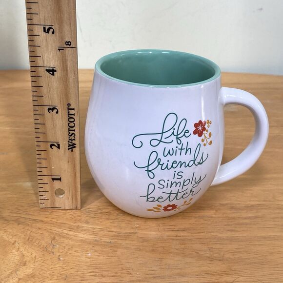 Hallmark Coffee Mug Cup Life with Friends is Simply Better Green White 14 Oz - Picture 9 of 9